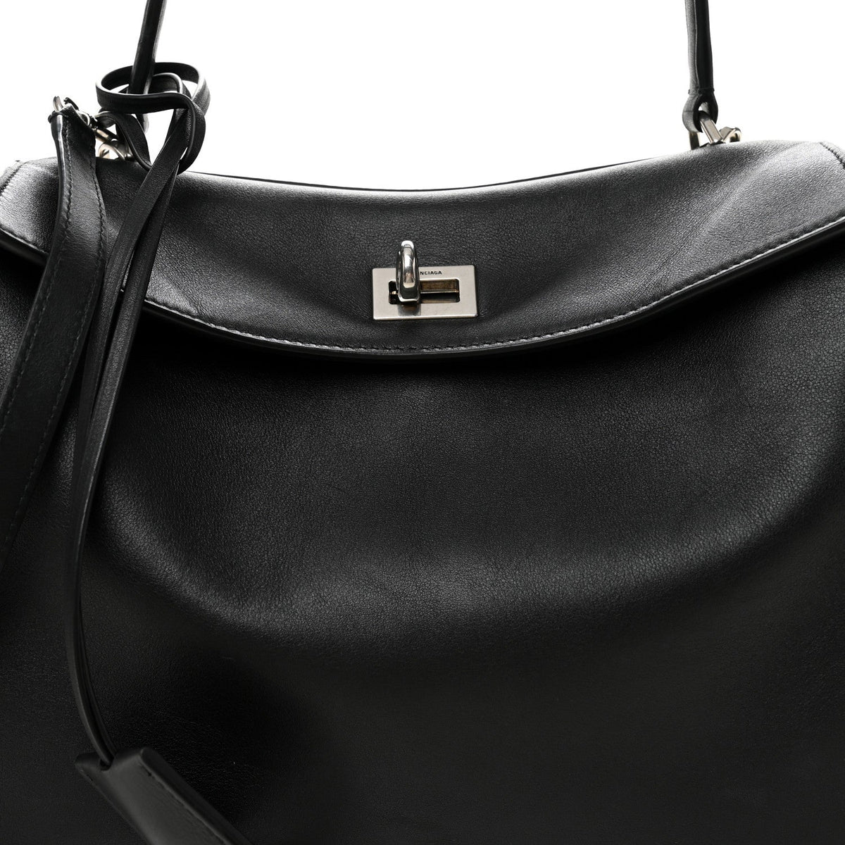 Natural Smooth Calfskin Small Rodeo Top Handle Handbag Black