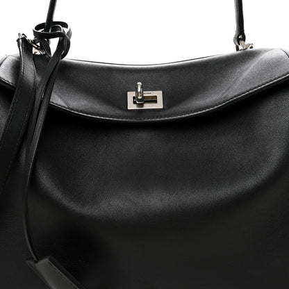 Natural Smooth Calfskin Small Rodeo Top Handle Handbag Black