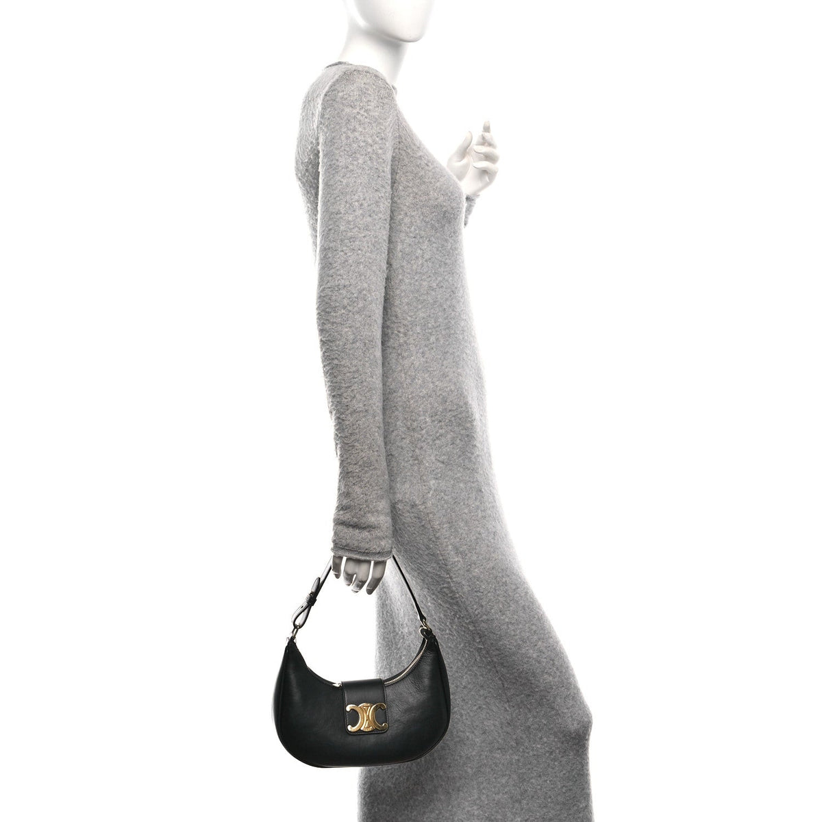 Smooth Calfskin Medium Strap Ava Triomphe Shoulder Bag Black