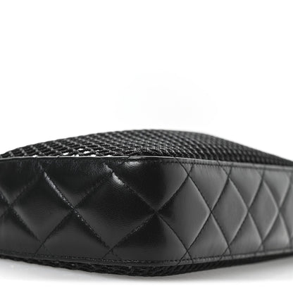 Mesh Shiny Lambskin Clutch With Chain Black