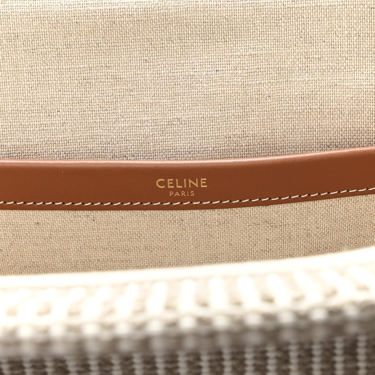 Canvas Calfskin Striped Triomphe Large Cabas Beige