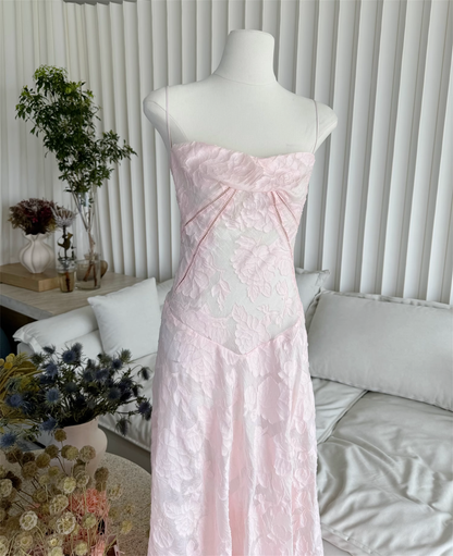 Sweet Pink Appliques Spaghetti Strap Design A-line Women Party Dress, D1401