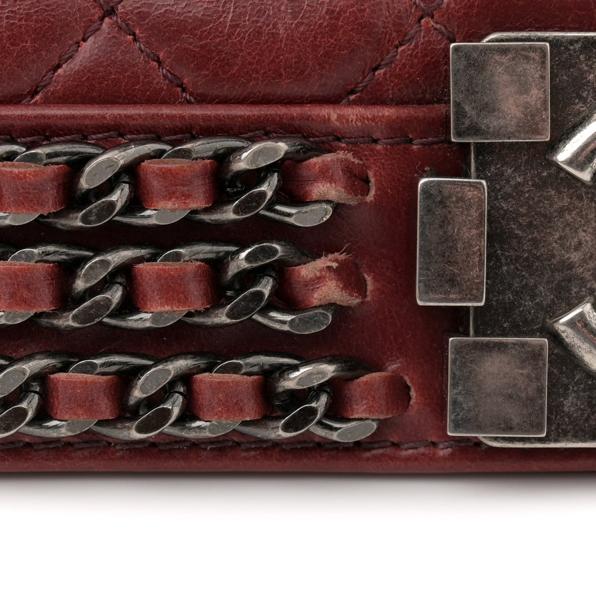Glazed Calfskin Quilted Medium Boy Chained Flap Bordeaux