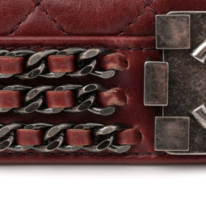 Glazed Calfskin Quilted Medium Boy Chained Flap Bordeaux