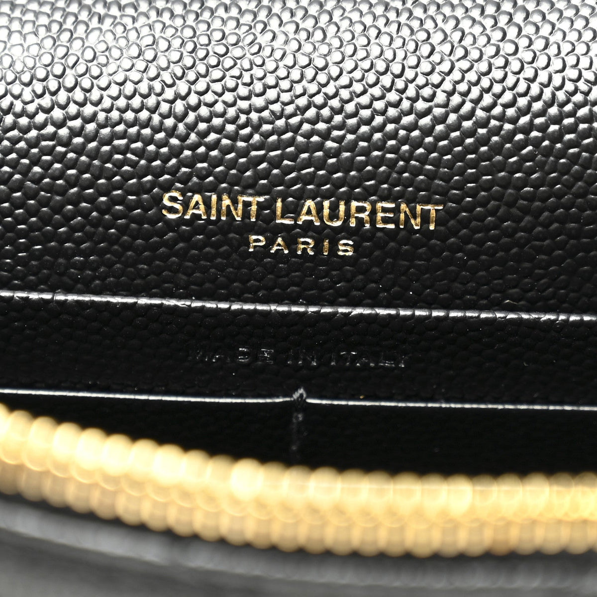 Grain De Poudre Matelasse Chevron Monogram Envelope Chain Wallet Black