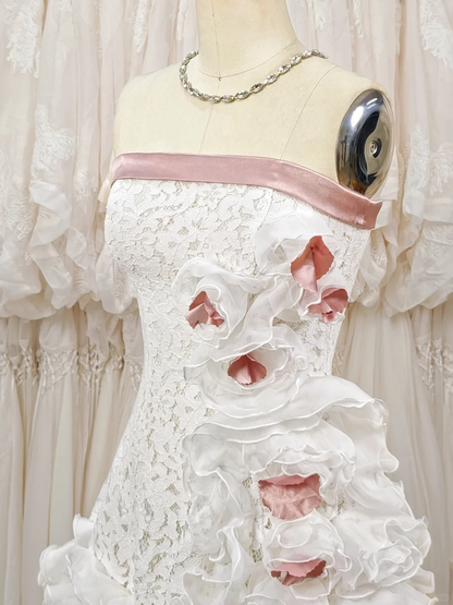 Vintage 3D Flowers Applique Strapless Design A-Line Short Homecoming Dress Party Dress D1668