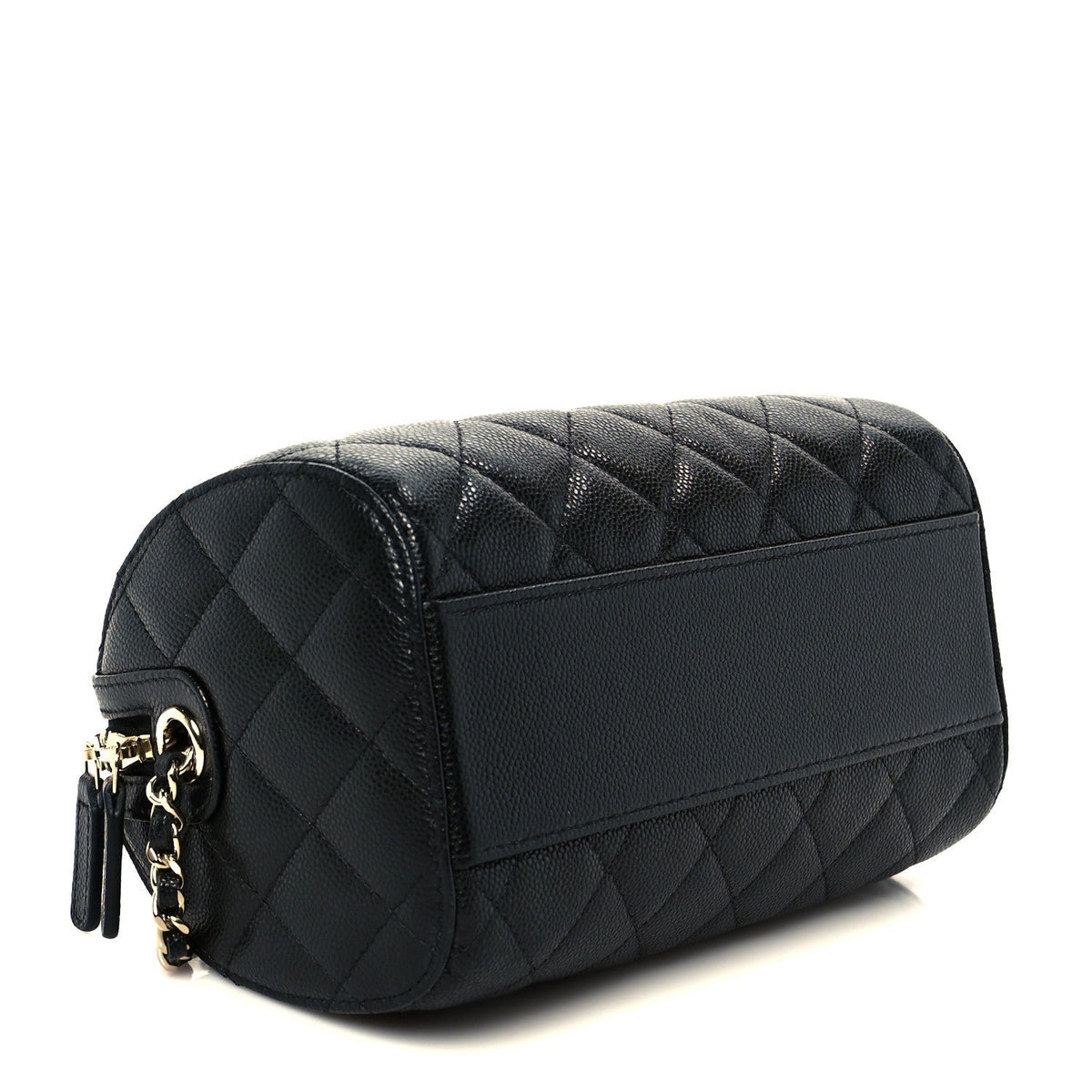 Caviar Quilted Barrel Clutch With Chain Black