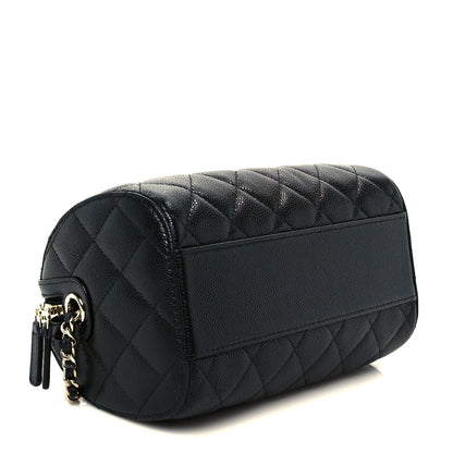Caviar Quilted Barrel Clutch With Chain Black