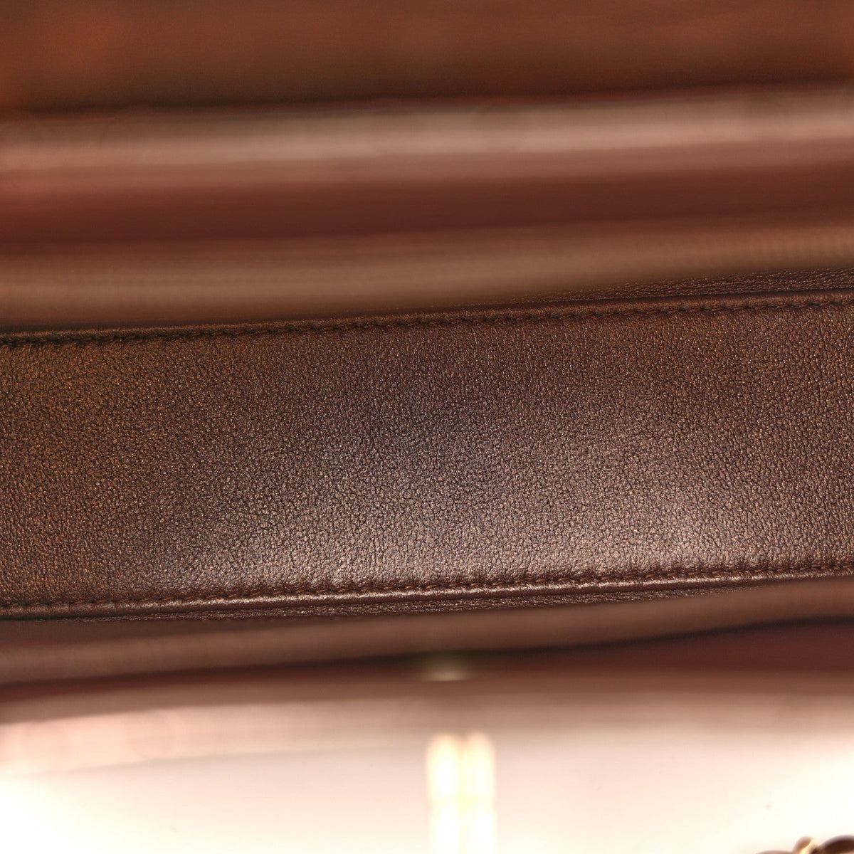 Metallic Aged Calfskin Quilted Nano Kelly Shopper Light Brown