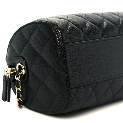 Caviar Quilted Barrel Clutch With Chain Black