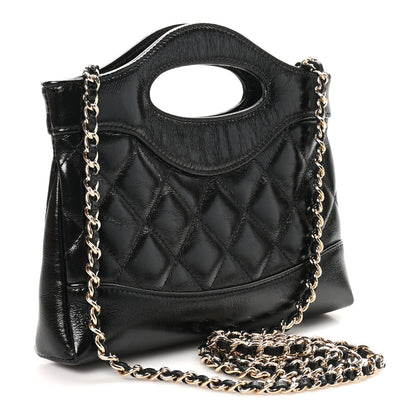 Shiny Crumpled Calfskin Quilted Nano 31 Shopping Bag Black