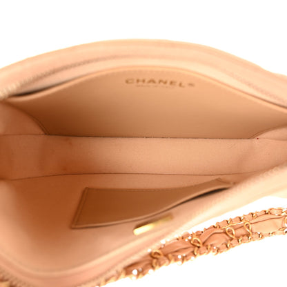 Crumpled Calfskin Quilted Braided CC Hobo Beige