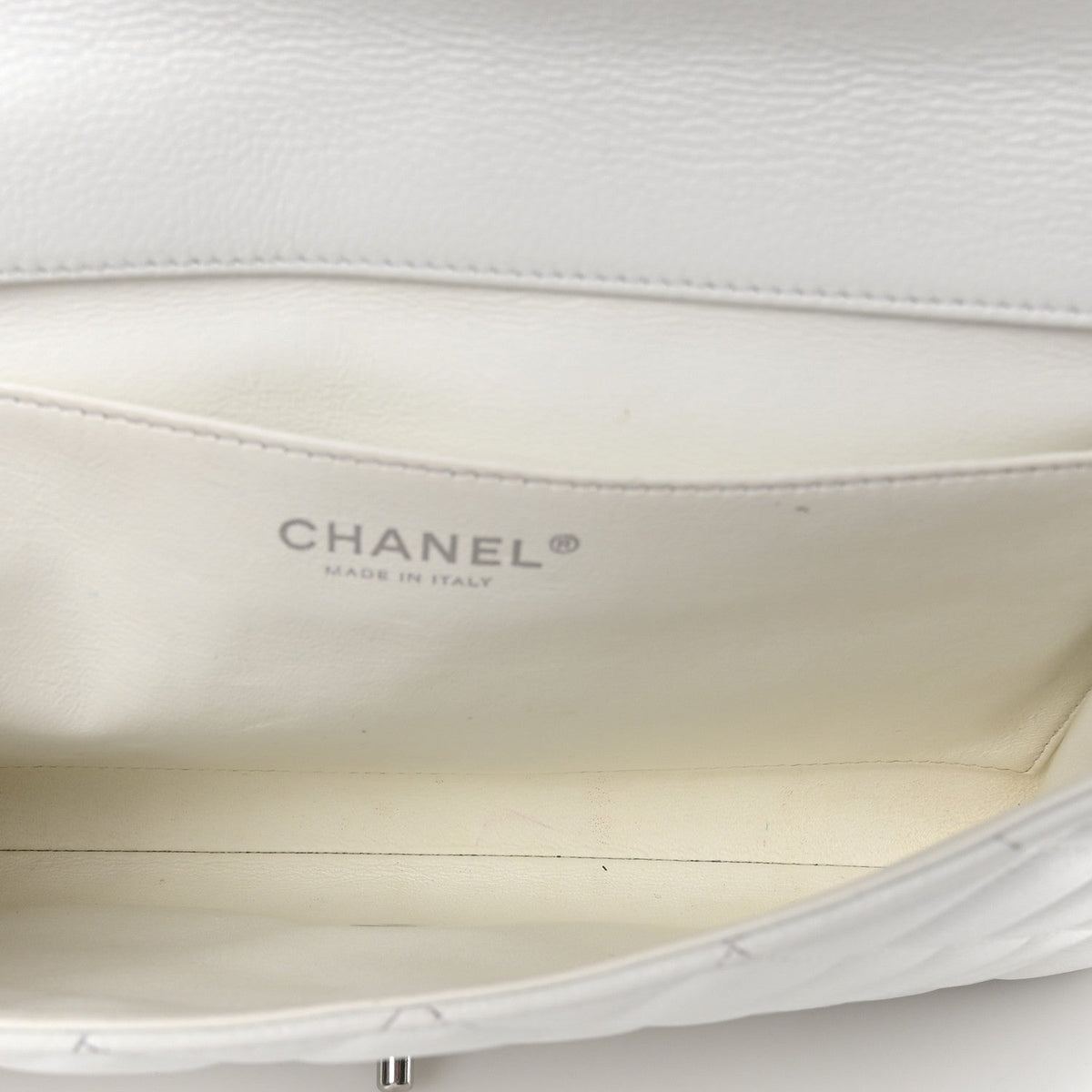 Caviar Quilted Clutch With Chain Flap White