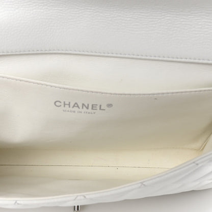 Caviar Quilted Clutch With Chain Flap White