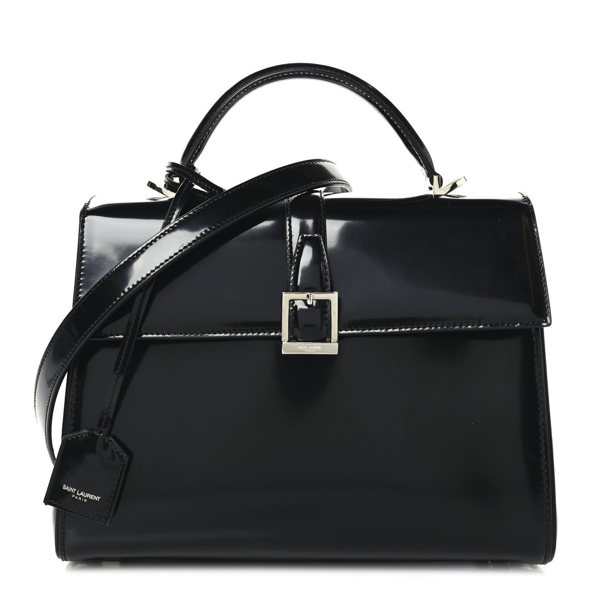 Shiny Calfskin Le Fermoir Top Handle Bag Small Black