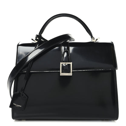 Shiny Calfskin Le Fermoir Top Handle Bag Small Black