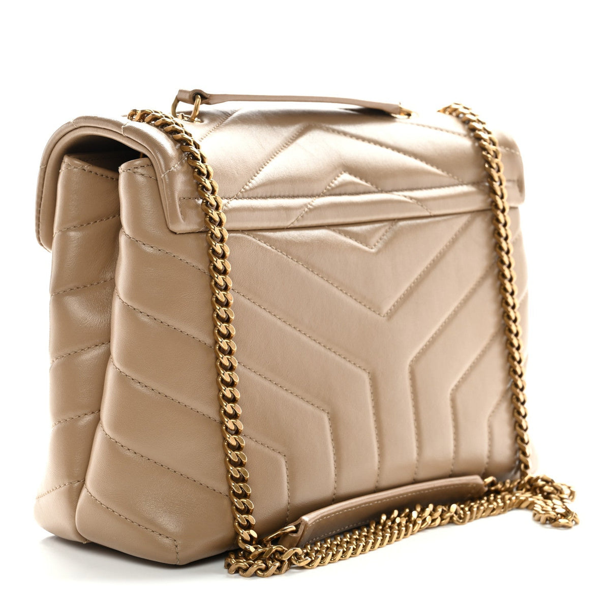 Calfskin Y Quilted Monogram Small Loulou Chain Satchel Dark Beige