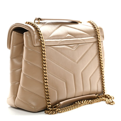 Calfskin Y Quilted Monogram Small Loulou Chain Satchel Dark Beige