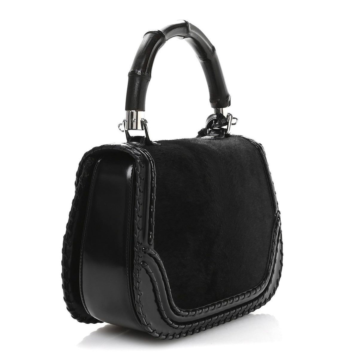 Pony Hair New Bamboo Medium Top Handle Bag Black
