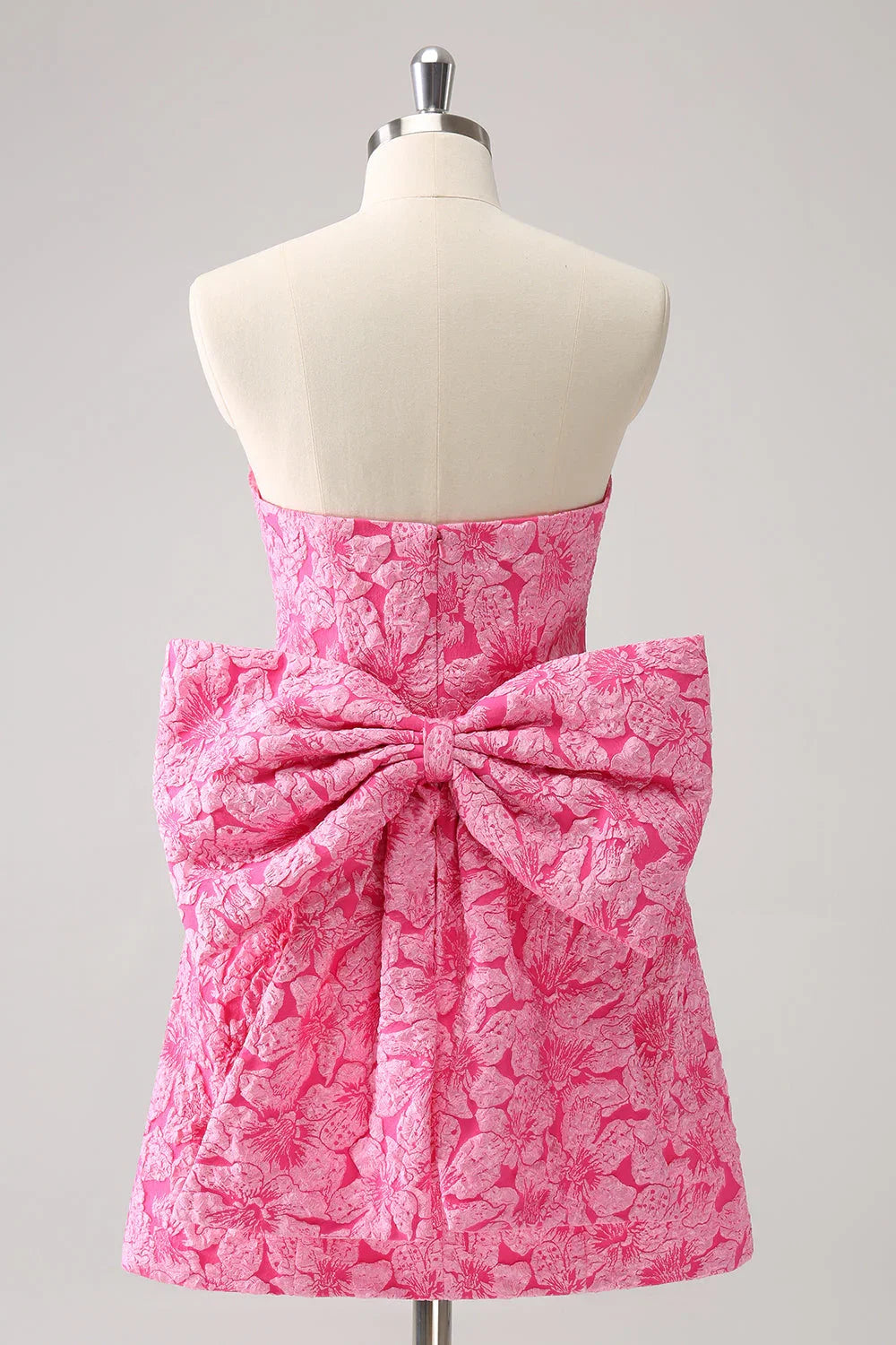 Vintage Rose Pink Bow Design A-line Floral Sleeveless Strapless Homecoming Dress, D1367