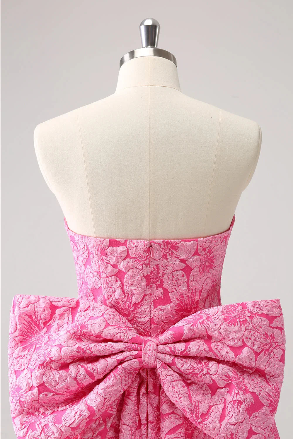 Vintage Rose Pink Bow Design A-line Floral Sleeveless Strapless Homecoming Dress, D1367