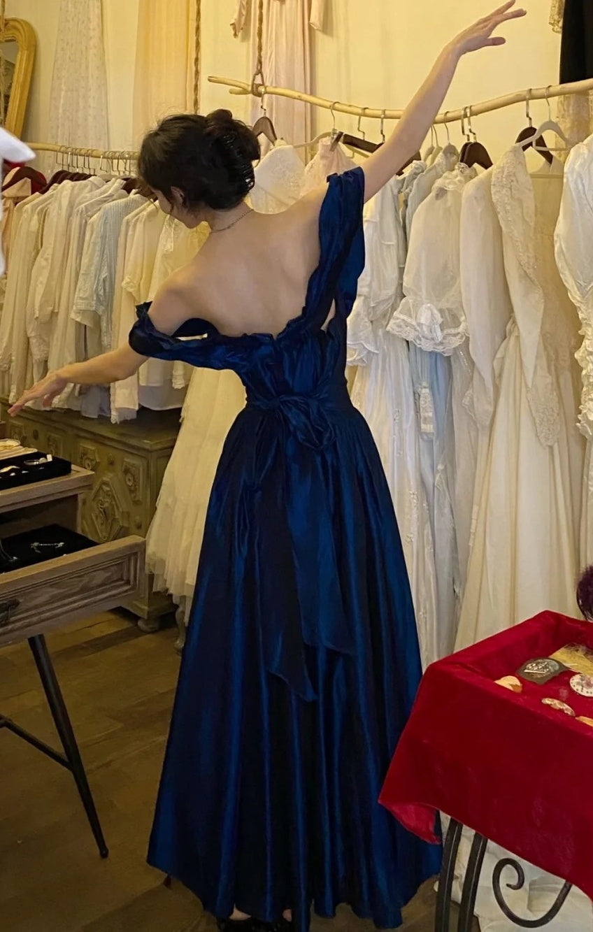 Stunning Prom Dress Navy Blue Off Shoulder Pleated Gala Dress Formal Dress Evening Dress  D4573