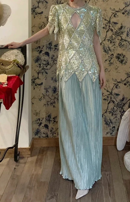 New Arrival Prom Dress Crew Neck Pleated Gala Dress Birthday Party Dress Evening Dress  D4579
