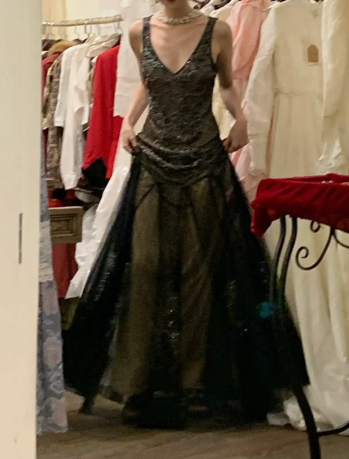 Vintage Prom Dress A Line V-neck Gala Dress Formal Dress Evening Dress  D4582