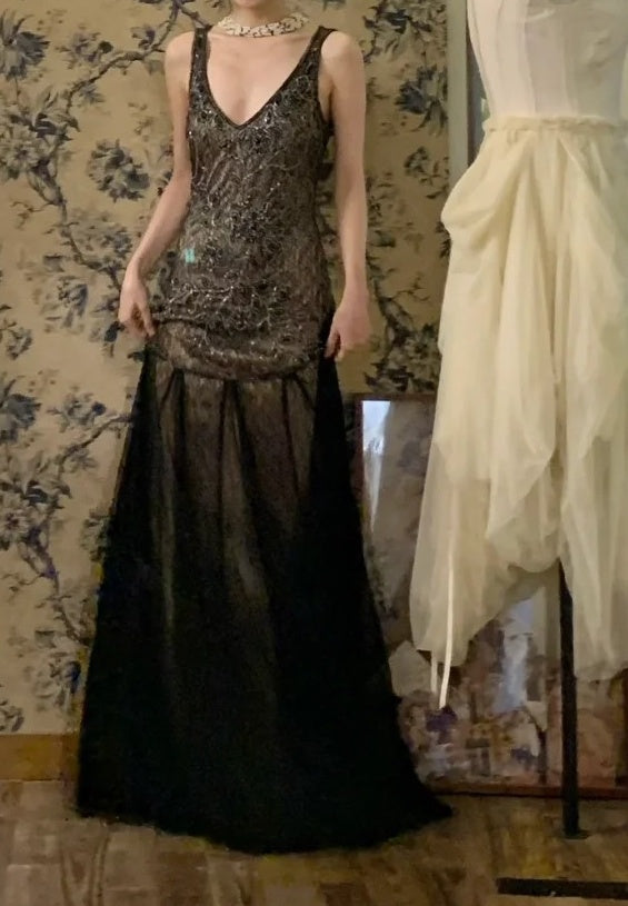 Vintage Prom Dress A Line V-neck Gala Dress Formal Dress Evening Dress  D4582