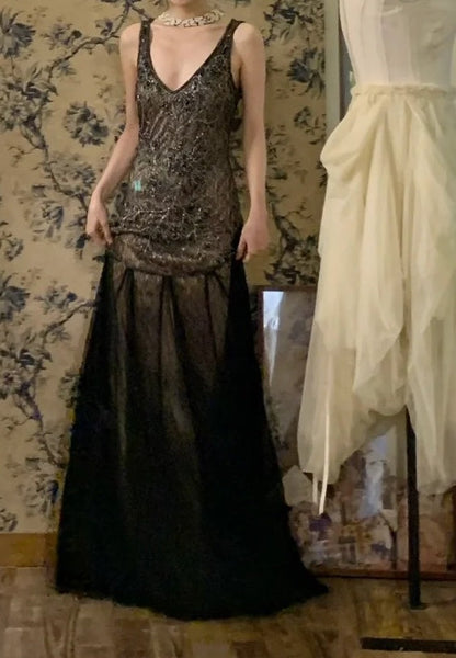 Vintage Prom Dress A Line V-neck Gala Dress Formal Dress Evening Dress  D4582