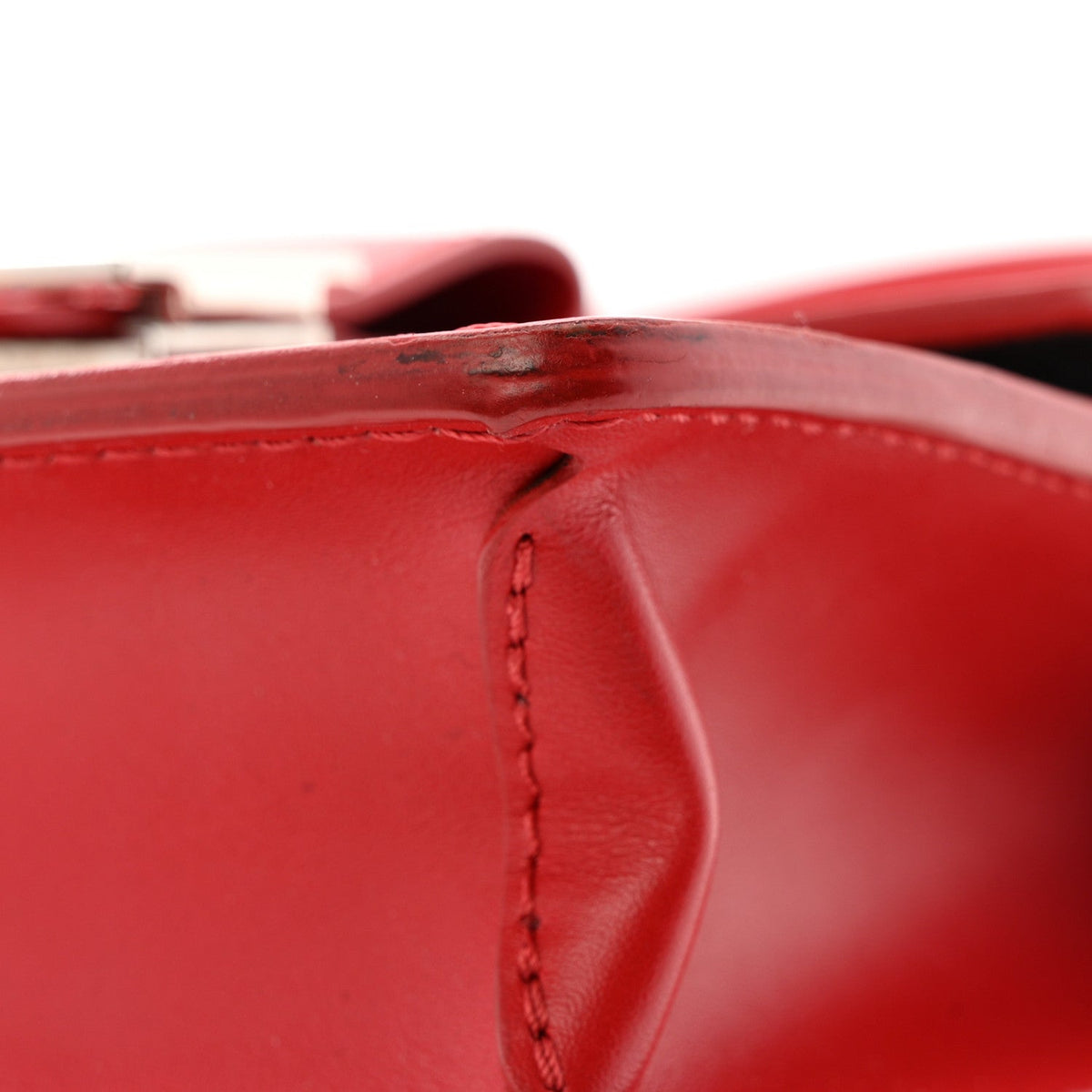Patent Calfskin Monogram Lace Dauphine Mini Red