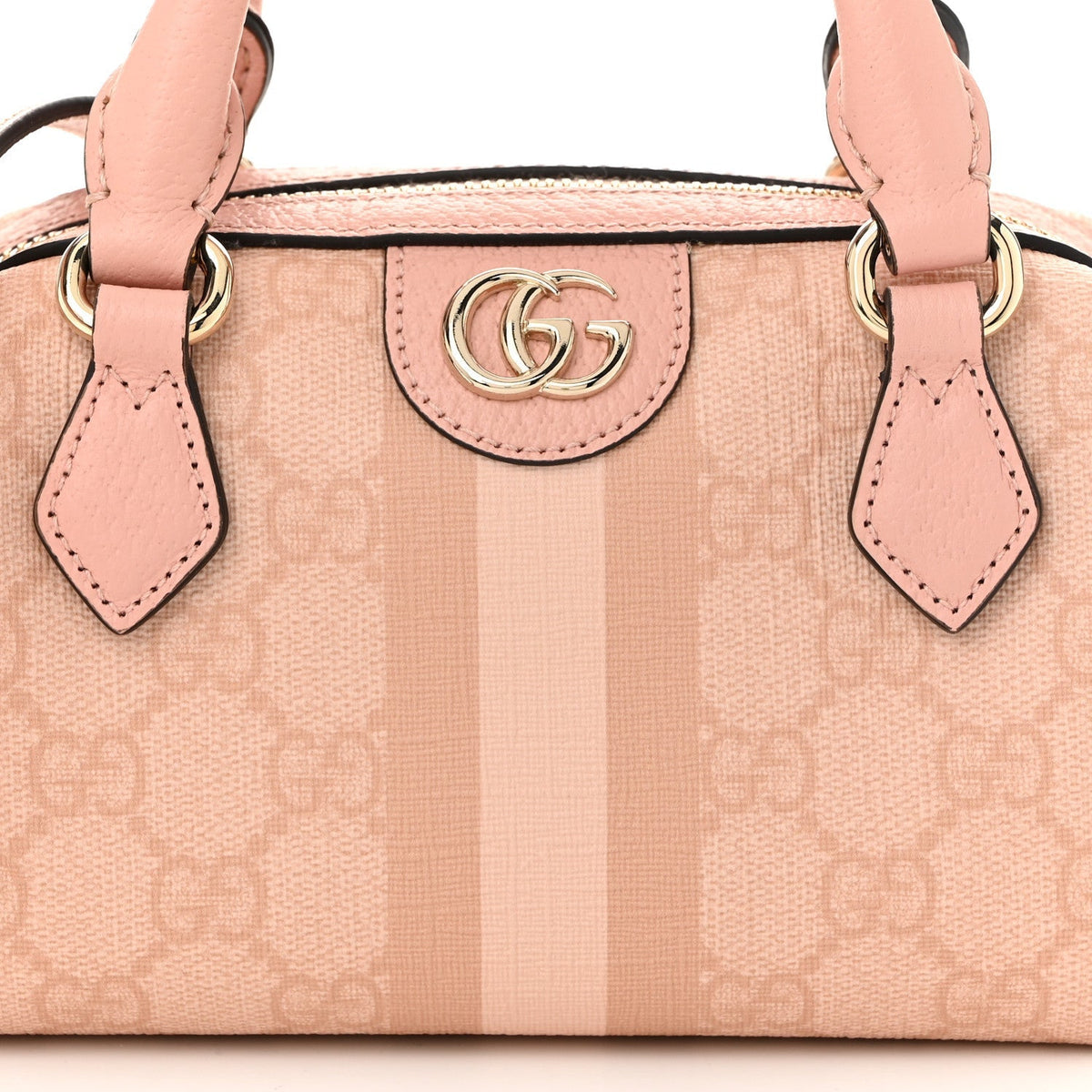 GG Supreme Monogram Textured Dollar Calfskin Web Super Mini Ophidia Top Handle Bowler Bag Rose Pink