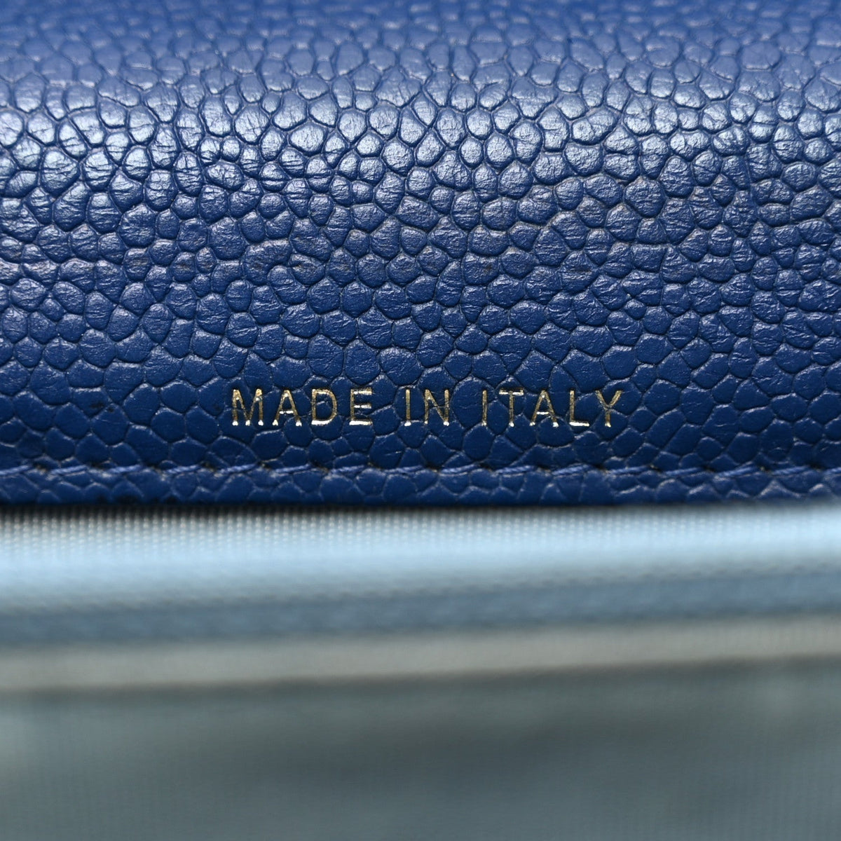 Grained Calfskin Quilted Cuba Square Wallet On Chain WOC Blue