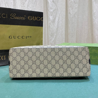 GUCCI GG EMBLEM SMALL TOTE BAG BEIGE AND DARK BROWN 31CM 815214 FAD6L 9741