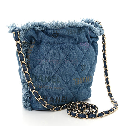 Denim Quilted Small Mood Bucket With Chain Blue Multicolor