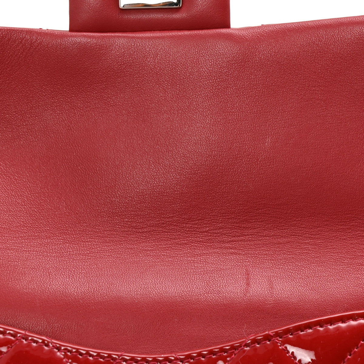 Patent Quilted Mini Flap Clutch With Chain  Red