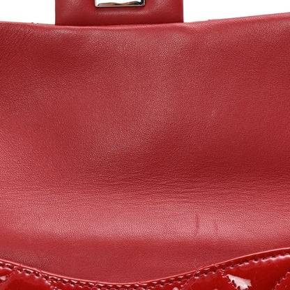 Patent Quilted Mini Flap Clutch With Chain  Red