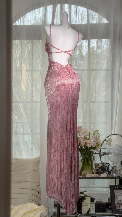Stunning Pink Butterfly Sheath Beaded Long Prom Dress Graduation Prom Dress with Slit SH5347