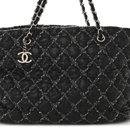 Nylon Quilted Tweed Stitch Bubble Tote Black
