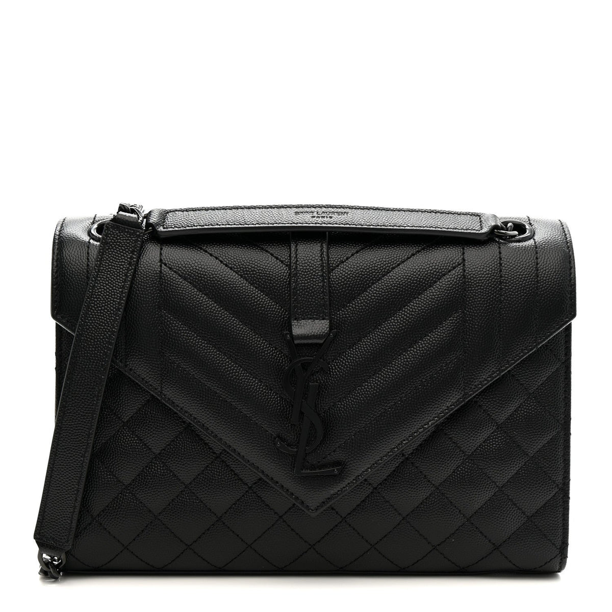 Grain De Poudre Textured Mixed Matelasse Triquilt Medium Monogram Monochrome Satchel Black