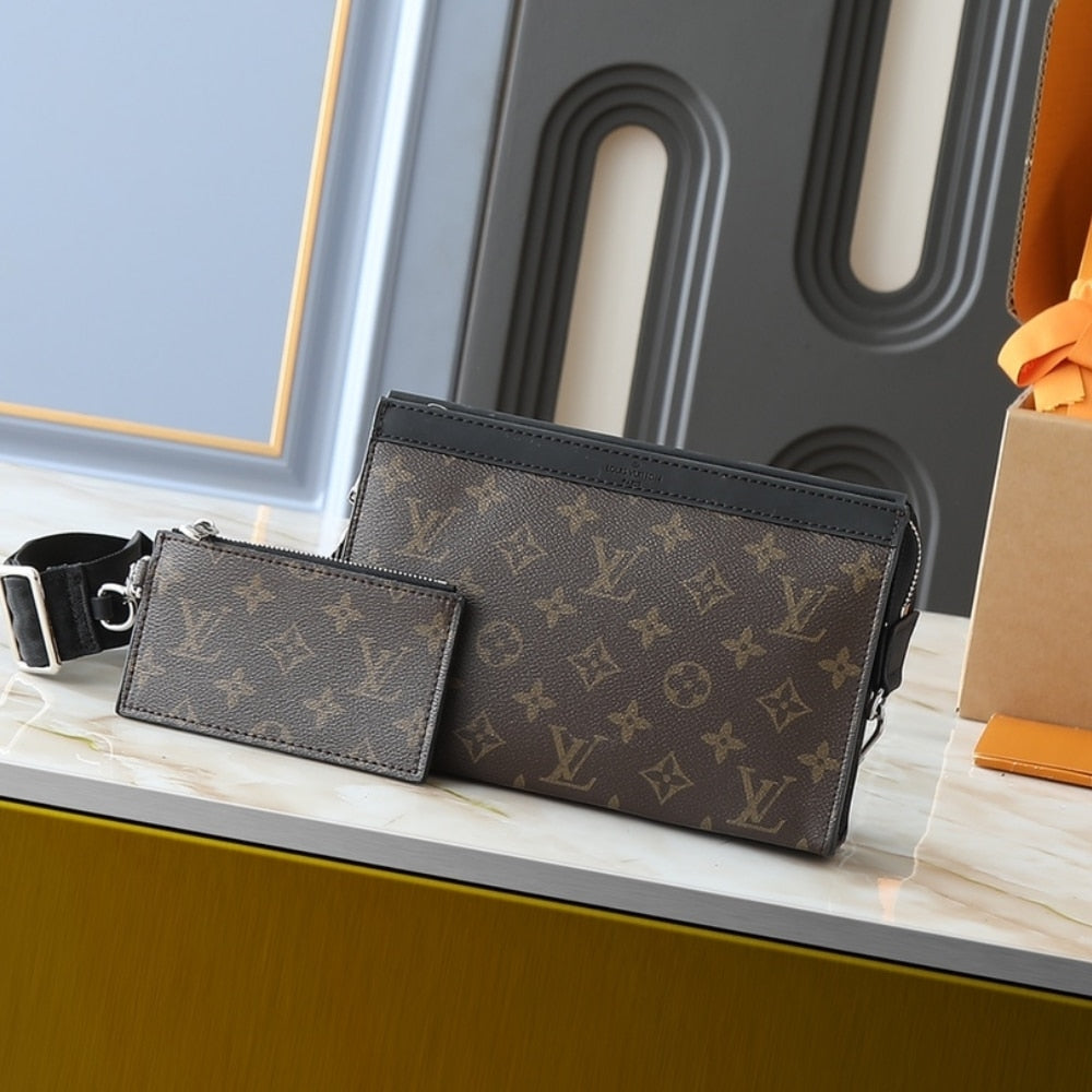 LOUIS VUITTON GASTON WEARABLE WALLET MONOGRAM MACASSAR COATED CANVAS BROWN 18CM M14036