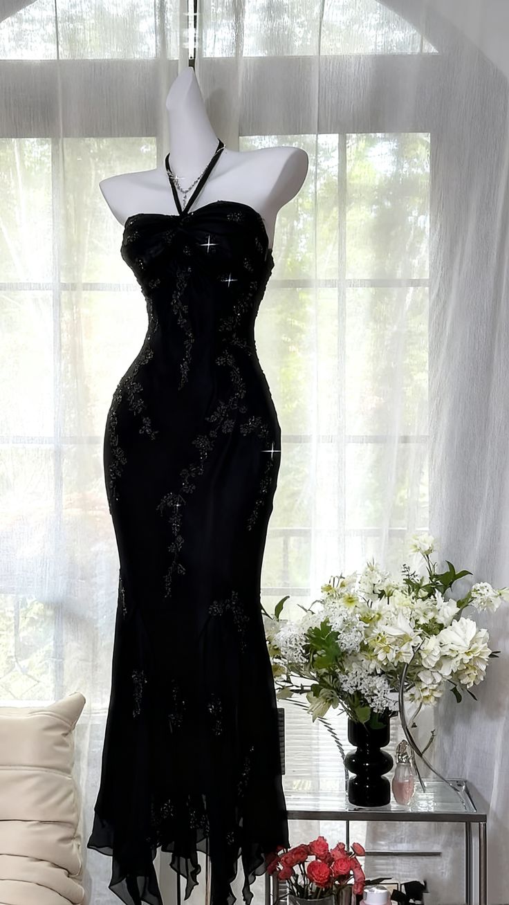 Vintage Green Mermaid Halter Beaded Chiffon Prom Dress SH5071