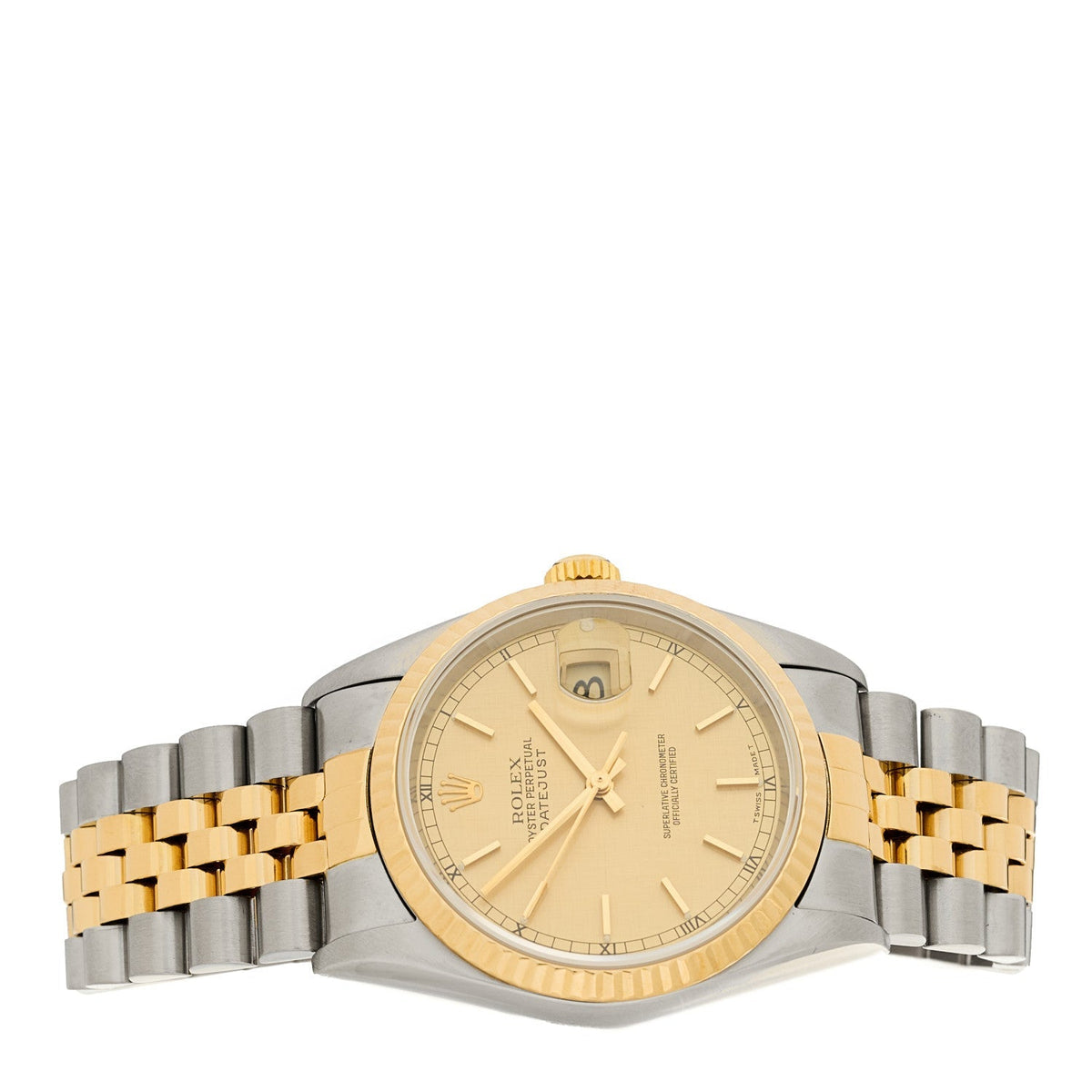Stainless Steel 18K Yellow Gold 36mm Oyster Perpetual Datejust Watch Champagne Linen 16233