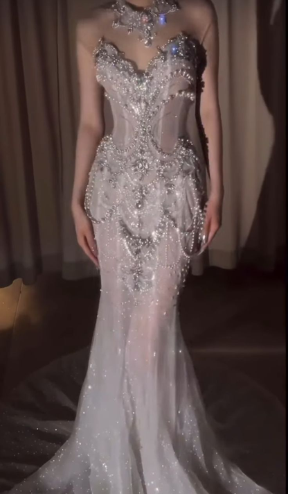 Gorgeous Sweetheart Mermid Beading Long Party Dress Wedding Dress, D778