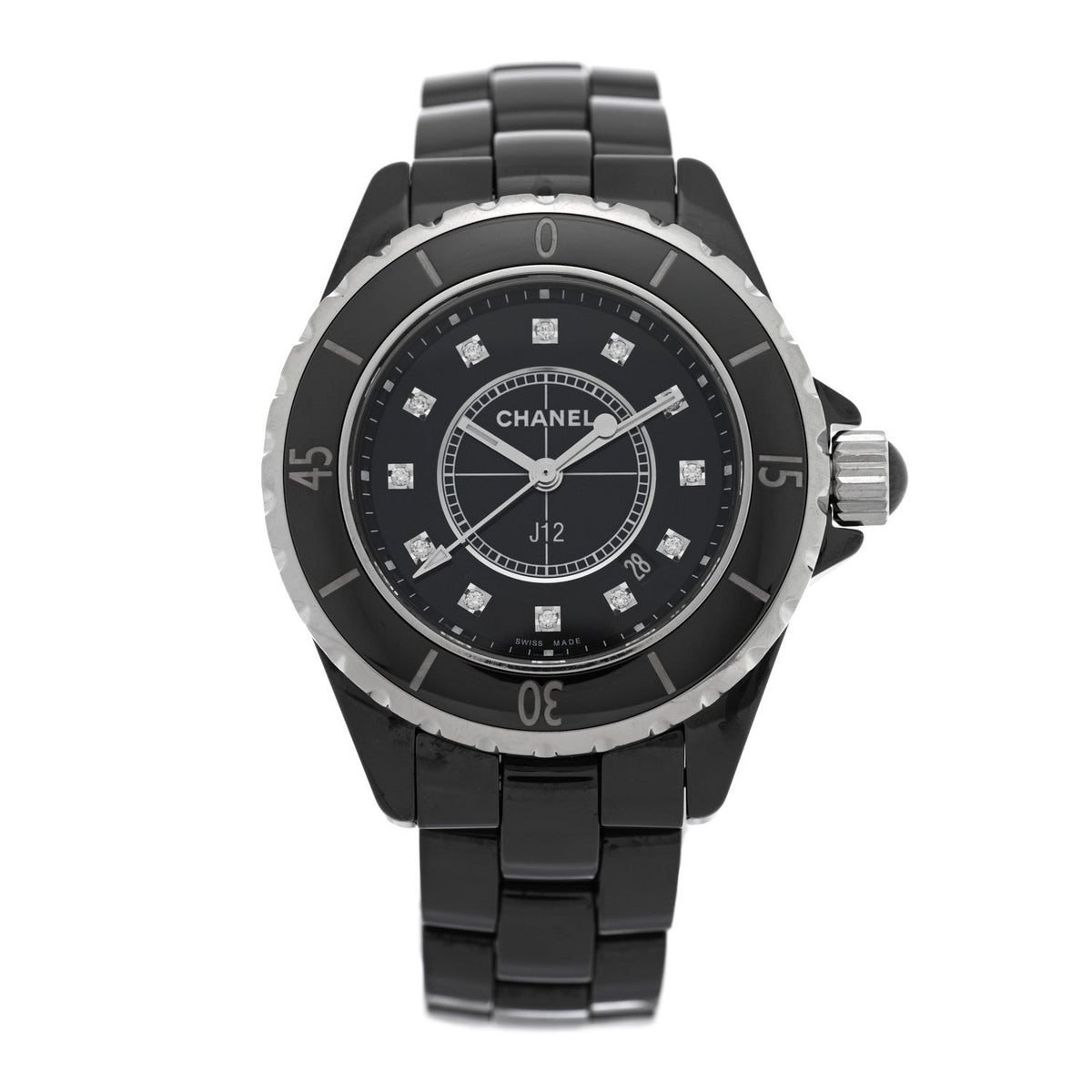 Stainless Steel Ceramic Diamond 33mm J12 Quartz Watch Black