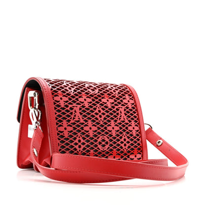 Patent Calfskin Monogram Lace Dauphine Mini Red