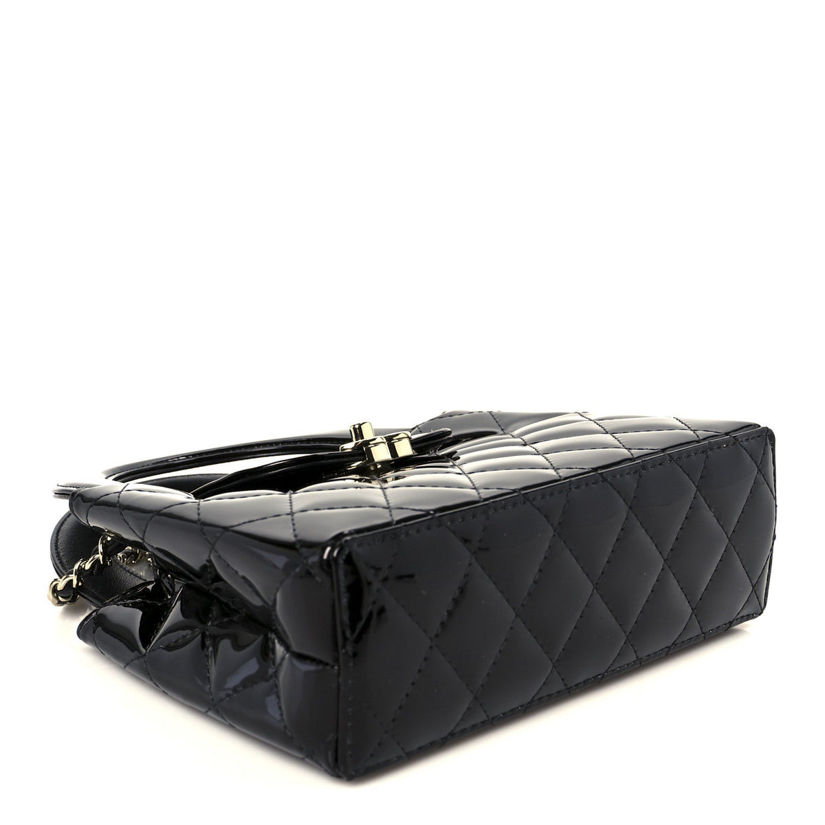 Mirror Calfskin Quilted Nano Kelly Shopper Black