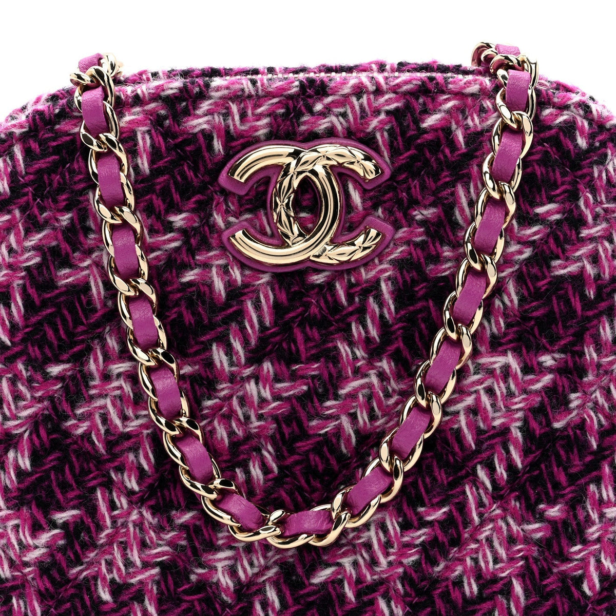 Tweed Quilted Mini Clutch With Chain Purple