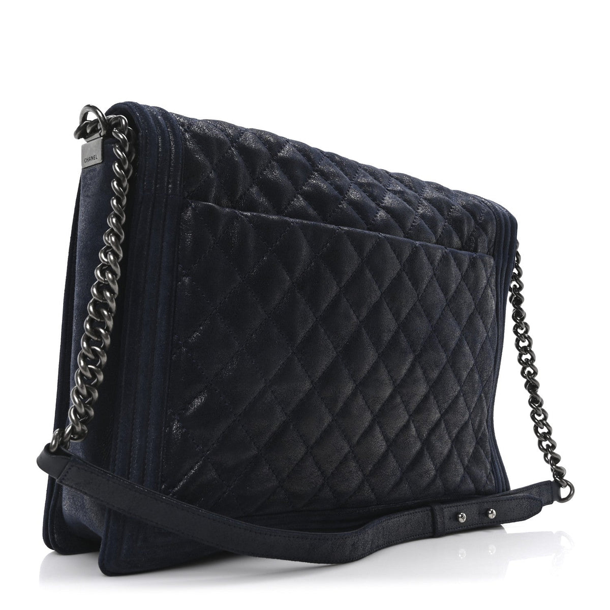 Iridescent Calfskin Large Gentle Boy Flap  Navy Blue