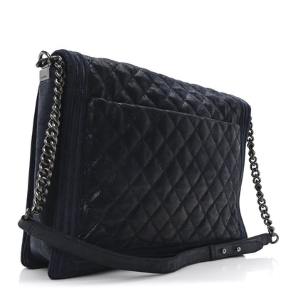 Iridescent Calfskin Large Gentle Boy Flap  Navy Blue